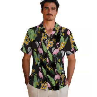 Pittsburgh Pirates Black Hawaiian Shirt - Flamingo Leaves Design for MLB Fans