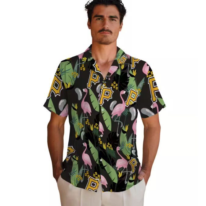 Pittsburgh Pirates Black Hawaiian Shirt - Flamingo Leaves Design for MLB Fans