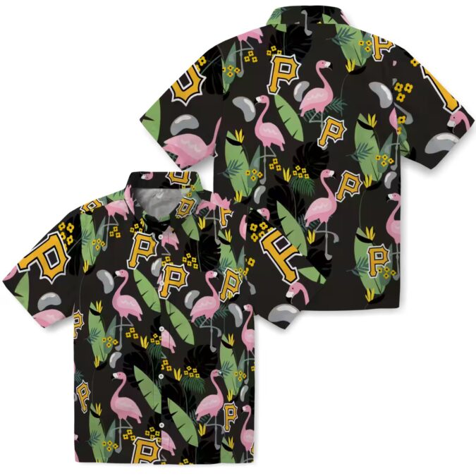 Pittsburgh Pirates Black Hawaiian Shirt - Flamingo Leaves Design for MLB Fans