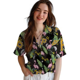 Pittsburgh Pirates Black Hawaiian Shirt - Flamingo Leaves Design for MLB Fans