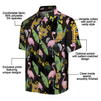 Pittsburgh Pirates Black Hawaiian Shirt - Flamingo Leaves Design for MLB Fans