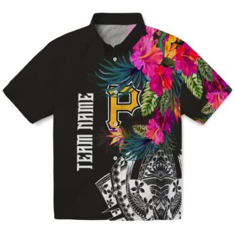 Pittsburgh Pirates Floral Polynesian Black Hawaiian Shirt - MLB Team Summer Shirt for Fans