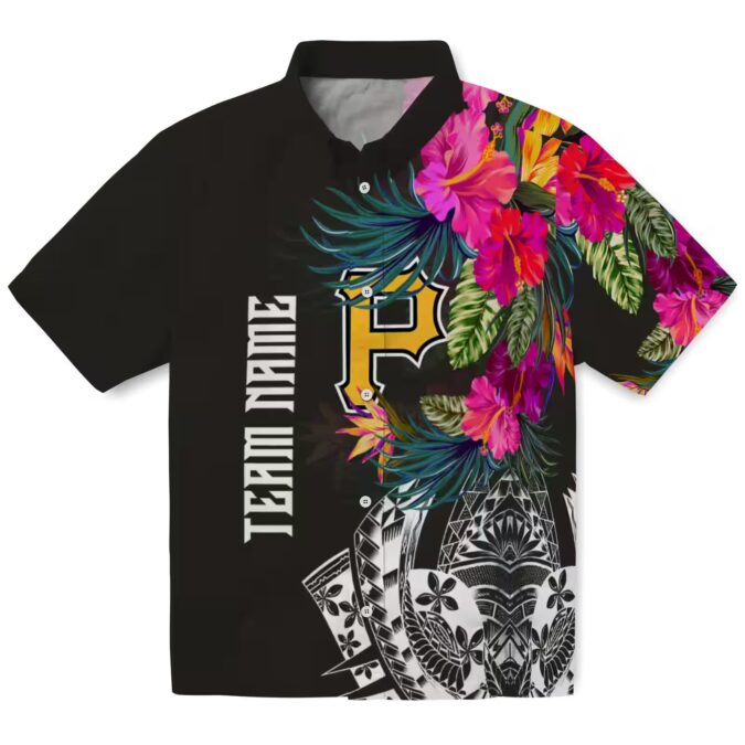 Pittsburgh Pirates Floral Polynesian Black Hawaiian Shirt - MLB Team Summer Shirt for Fans