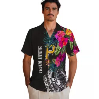 Pittsburgh Pirates Floral Polynesian Black Hawaiian Shirt - MLB Team Summer Shirt for Fans