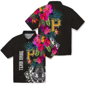 Pittsburgh Pirates Floral Polynesian Black Hawaiian Shirt - MLB Team Summer Shirt for Fans