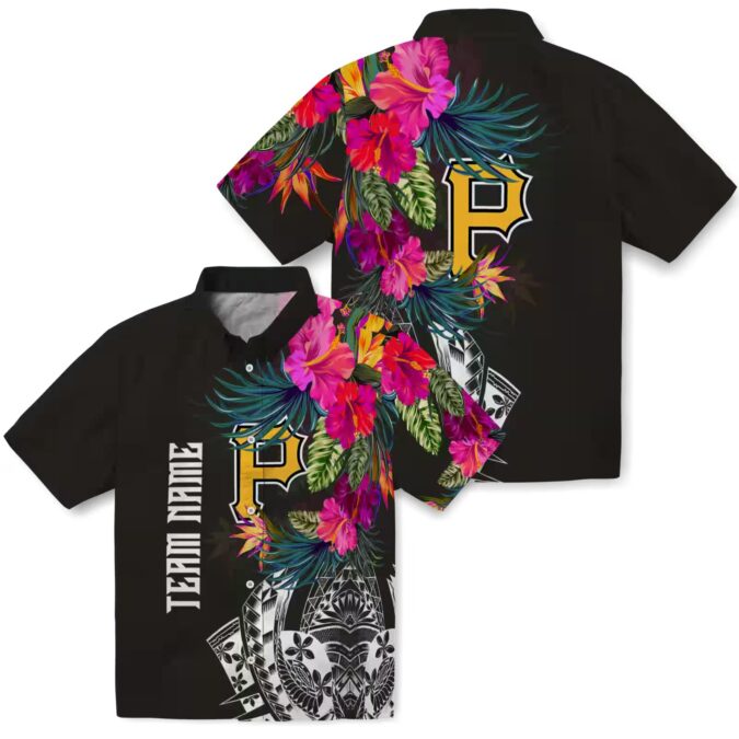Pittsburgh Pirates Floral Polynesian Black Hawaiian Shirt - MLB Team Summer Shirt for Fans