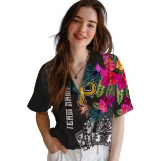 Pittsburgh Pirates Floral Polynesian Black Hawaiian Shirt - MLB Team Summer Shirt for Fans