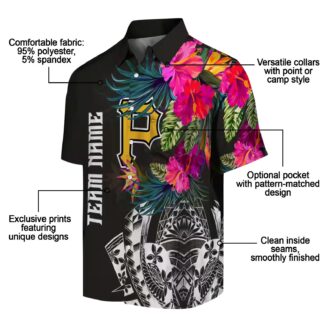 Pittsburgh Pirates Floral Polynesian Black Hawaiian Shirt - MLB Team Summer Shirt for Fans