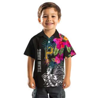 Pittsburgh Pirates Floral Polynesian Black Hawaiian Shirt - MLB Team Summer Shirt for Fans