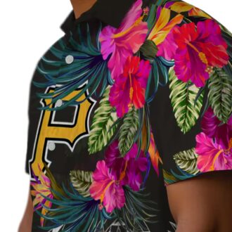 Pittsburgh Pirates Floral Polynesian Black Hawaiian Shirt - MLB Team Summer Shirt for Fans
