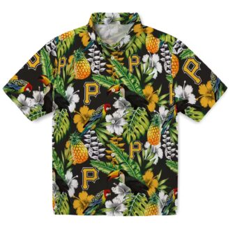 Pittsburgh Pirates Floral Toucan Beach Hawaiian Shirt - Black Green Tropical Vacation Wear