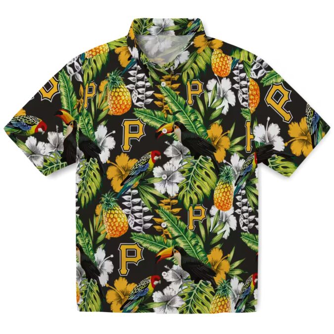Pittsburgh Pirates Floral Toucan Beach Hawaiian Shirt - Black Green Tropical Vacation Wear
