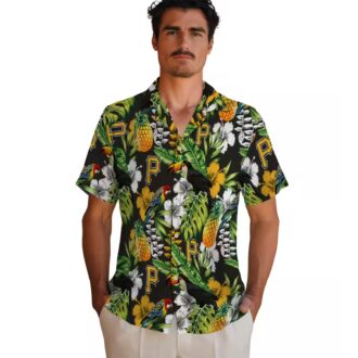 Pittsburgh Pirates Floral Toucan Beach Hawaiian Shirt - Black Green Tropical Vacation Wear