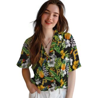 Pittsburgh Pirates Floral Toucan Beach Hawaiian Shirt - Black Green Tropical Vacation Wear