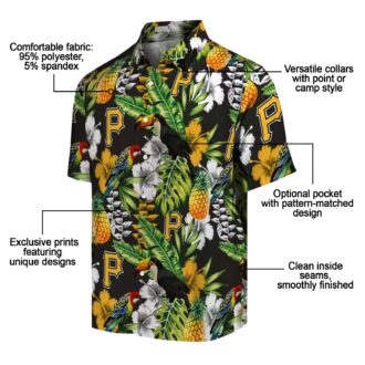 Pittsburgh Pirates Floral Toucan Beach Hawaiian Shirt - Black Green Tropical Vacation Wear