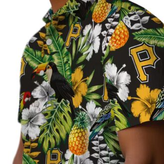 Pittsburgh Pirates Floral Toucan Beach Hawaiian Shirt - Black Green Tropical Vacation Wear