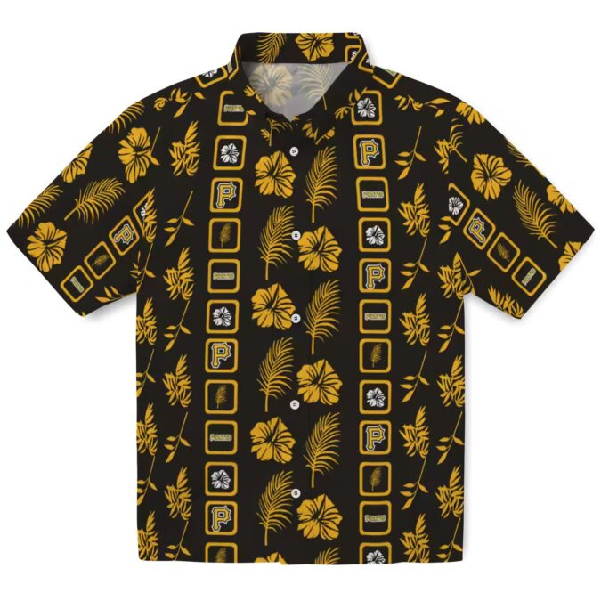 Pittsburgh Pirates Framed Floral Black Hawaiian Shirt - MLB Team Summer Beach Shirt