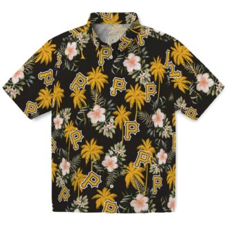 Pittsburgh Pirates Hawaiian Shirt Black with Palm Tree & Flower Design - MLB Summer Fashion