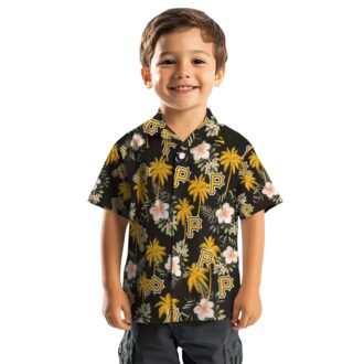 Pittsburgh Pirates Hawaiian Shirt Black with Palm Tree & Flower Design - MLB Summer Fashion