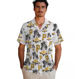 Pittsburgh Pirates Hawaiian Summer Shirt - Palm Island Black White Print for Men
