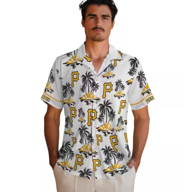 Pittsburgh Pirates Hawaiian Summer Shirt - Palm Island Black White Print for Men