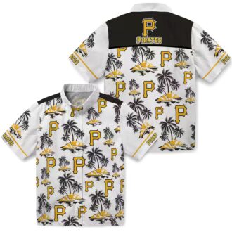 Pittsburgh Pirates Hawaiian Summer Shirt - Palm Island Black White Print for Men