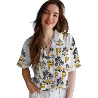 Pittsburgh Pirates Hawaiian Summer Shirt - Palm Island Black White Print for Men