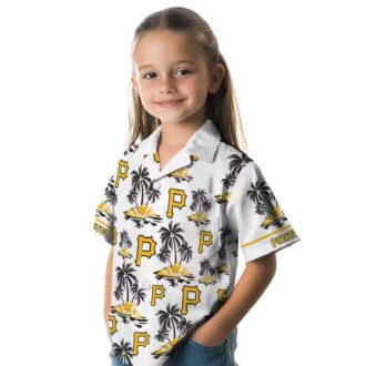 Pittsburgh Pirates Hawaiian Summer Shirt - Palm Island Black White Print for Men