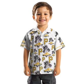 Pittsburgh Pirates Hawaiian Summer Shirt - Palm Island Black White Print for Men