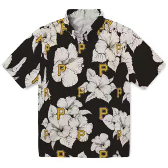 Pittsburgh Pirates Hibiscus Blooms Black White Hawaiian Shirt - MLB Team Beachwear for Fans