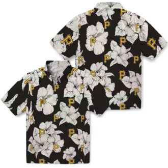 Pittsburgh Pirates Hibiscus Blooms Black White Hawaiian Shirt - MLB Team Beachwear for Fans
