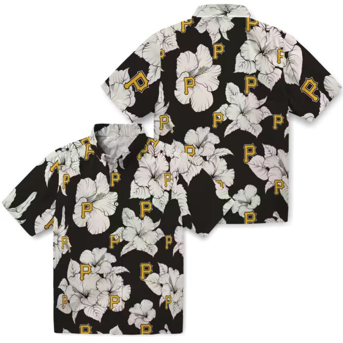 Pittsburgh Pirates Hibiscus Blooms Black White Hawaiian Shirt - MLB Team Beachwear for Fans