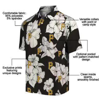 Pittsburgh Pirates Hibiscus Blooms Black White Hawaiian Shirt - MLB Team Beachwear for Fans