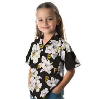 Pittsburgh Pirates Hibiscus Blooms Black White Hawaiian Shirt - MLB Team Beachwear for Fans