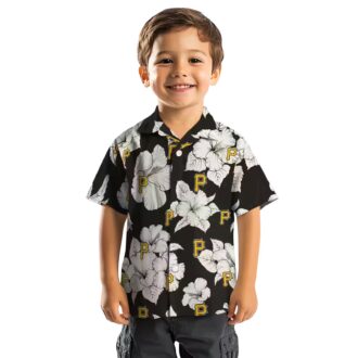 Pittsburgh Pirates Hibiscus Blooms Black White Hawaiian Shirt - MLB Team Beachwear for Fans