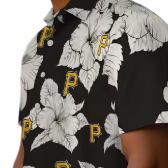 Pittsburgh Pirates Hibiscus Blooms Black White Hawaiian Shirt - MLB Team Beachwear for Fans