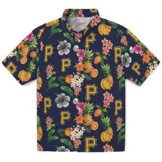 Pittsburgh Pirates Navy Blue Hawaiian Shirt with Hibiscus & Fruit Design - MLB Fan Apparel