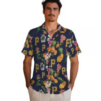 Pittsburgh Pirates Navy Blue Hawaiian Shirt with Hibiscus & Fruit Design - MLB Fan Apparel