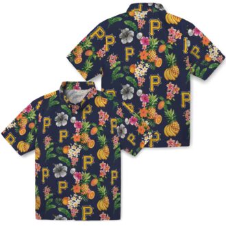 Pittsburgh Pirates Navy Blue Hawaiian Shirt with Hibiscus & Fruit Design - MLB Fan Apparel