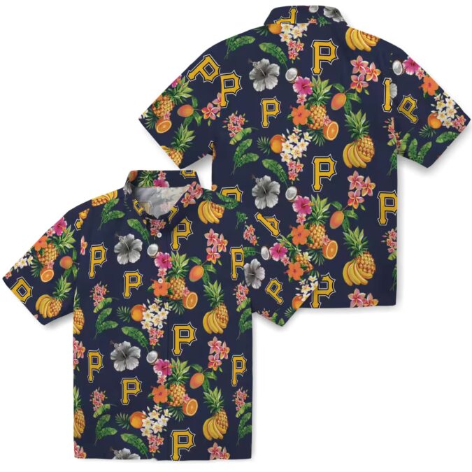 Pittsburgh Pirates Navy Blue Hawaiian Shirt with Hibiscus & Fruit Design - MLB Fan Apparel