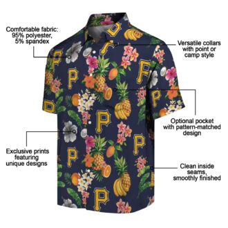 Pittsburgh Pirates Navy Blue Hawaiian Shirt with Hibiscus & Fruit Design - MLB Fan Apparel
