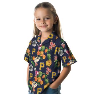 Pittsburgh Pirates Navy Blue Hawaiian Shirt with Hibiscus & Fruit Design - MLB Fan Apparel