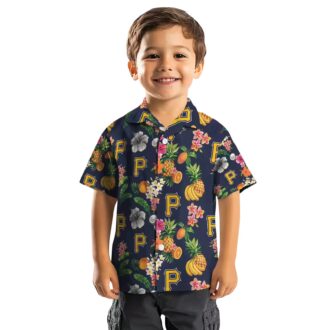 Pittsburgh Pirates Navy Blue Hawaiian Shirt with Hibiscus & Fruit Design - MLB Fan Apparel