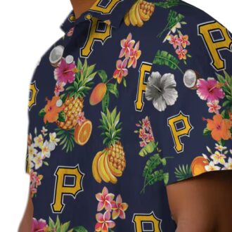Pittsburgh Pirates Navy Blue Hawaiian Shirt with Hibiscus & Fruit Design - MLB Fan Apparel