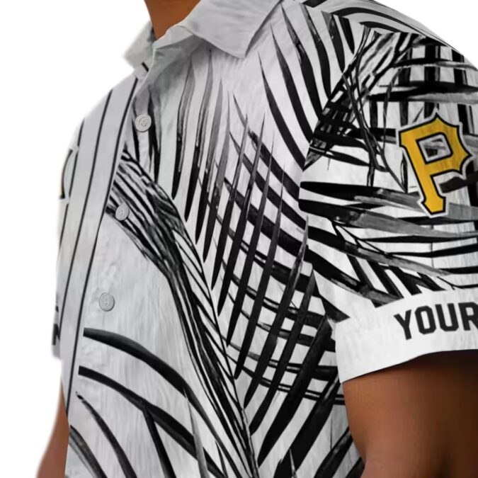 Pittsburgh Pirates Palm Stripes Hawaiian Shirt - Black & White Tropical Baseball Shirt for Summer
