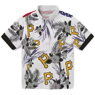 Pittsburgh Pirates Patriotic Hibiscus Hawaiian Shirt - Black & White Tropical Summer Shirt for Fans