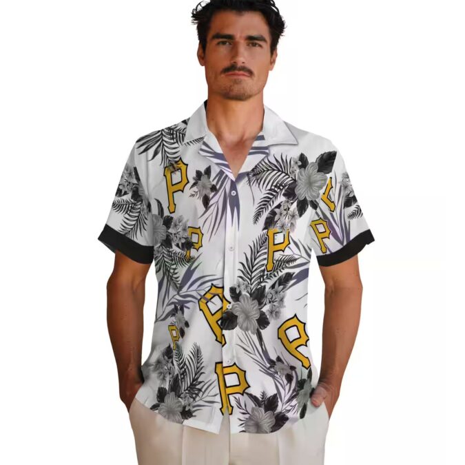 Pittsburgh Pirates Patriotic Hibiscus Hawaiian Shirt - Black & White Tropical Summer Shirt for Fans