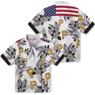 Pittsburgh Pirates Patriotic Hibiscus Hawaiian Shirt - Black & White Tropical Summer Shirt for Fans