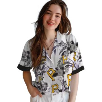 Pittsburgh Pirates Patriotic Hibiscus Hawaiian Shirt - Black & White Tropical Summer Shirt for Fans