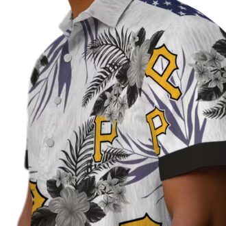 Pittsburgh Pirates Patriotic Hibiscus Hawaiian Shirt - Black & White Tropical Summer Shirt for Fans
